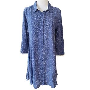 Hem & Thread Tunic Dress Button Front Blue Size Small A308